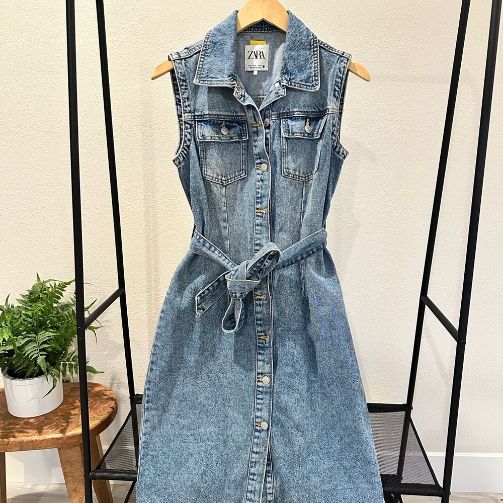 Zara Blue Buttoned Sheath Midi Dress